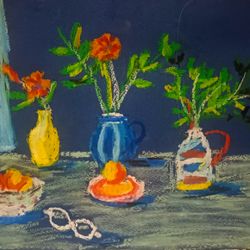 Натюрморт с персиками и цветами