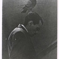 The spy with his spy-pigeon during the mission