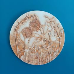 Ботанический барельеф, панно из гипса  "ALLIUM #3"