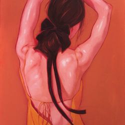 Девушка в оранжевом платье и с черным бантом (The woman in orange dress with black bow)
