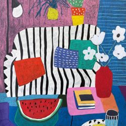 Интерьер в полоску с растениями