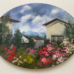 Медальон с садовыми цветами