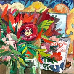 Красные пионы и книга