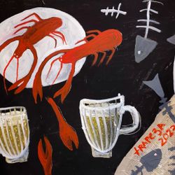 Still life with beer and fish