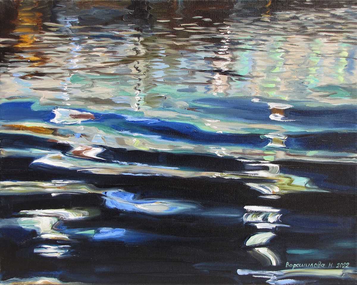 Картина, живопись Отражение. Огни Москвы – Наталия Ворошилова, 50 x 40 ...