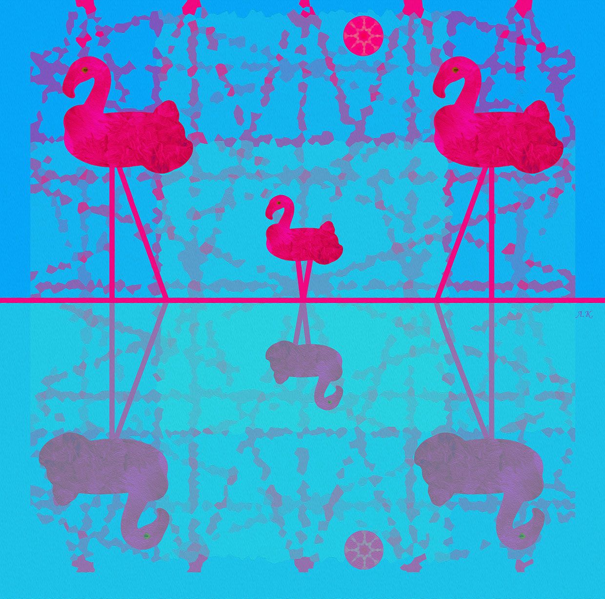 Лариса Корж (Графика цифровая (принты) - 
                  30 x 30 см) Семья фламинго