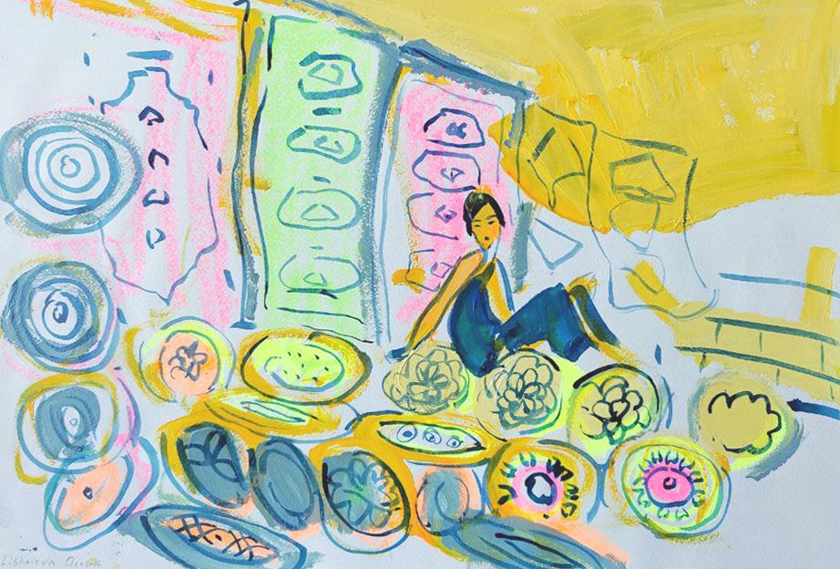 Олеся Лишаева (Авторская графика - 
                  62 x 43 см) Сувениры (продавец керамики)