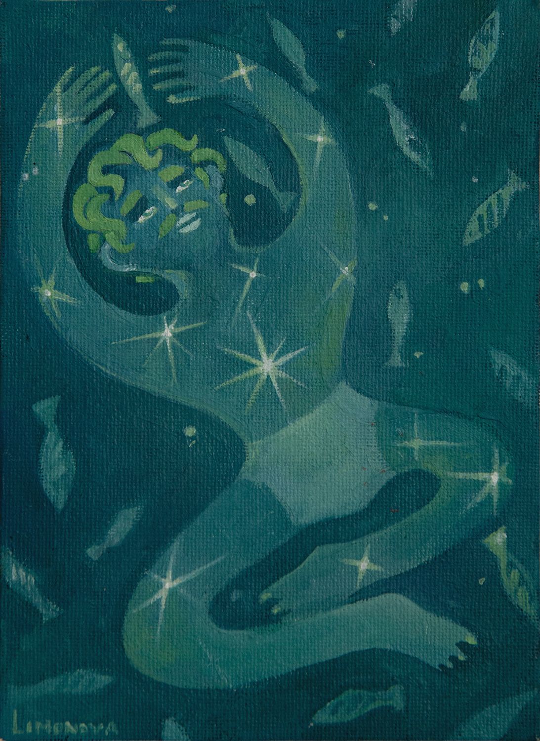 Анастасия Лимонова (Авторская графика - 
                  12.8 x 18 см) Пришедший к реке