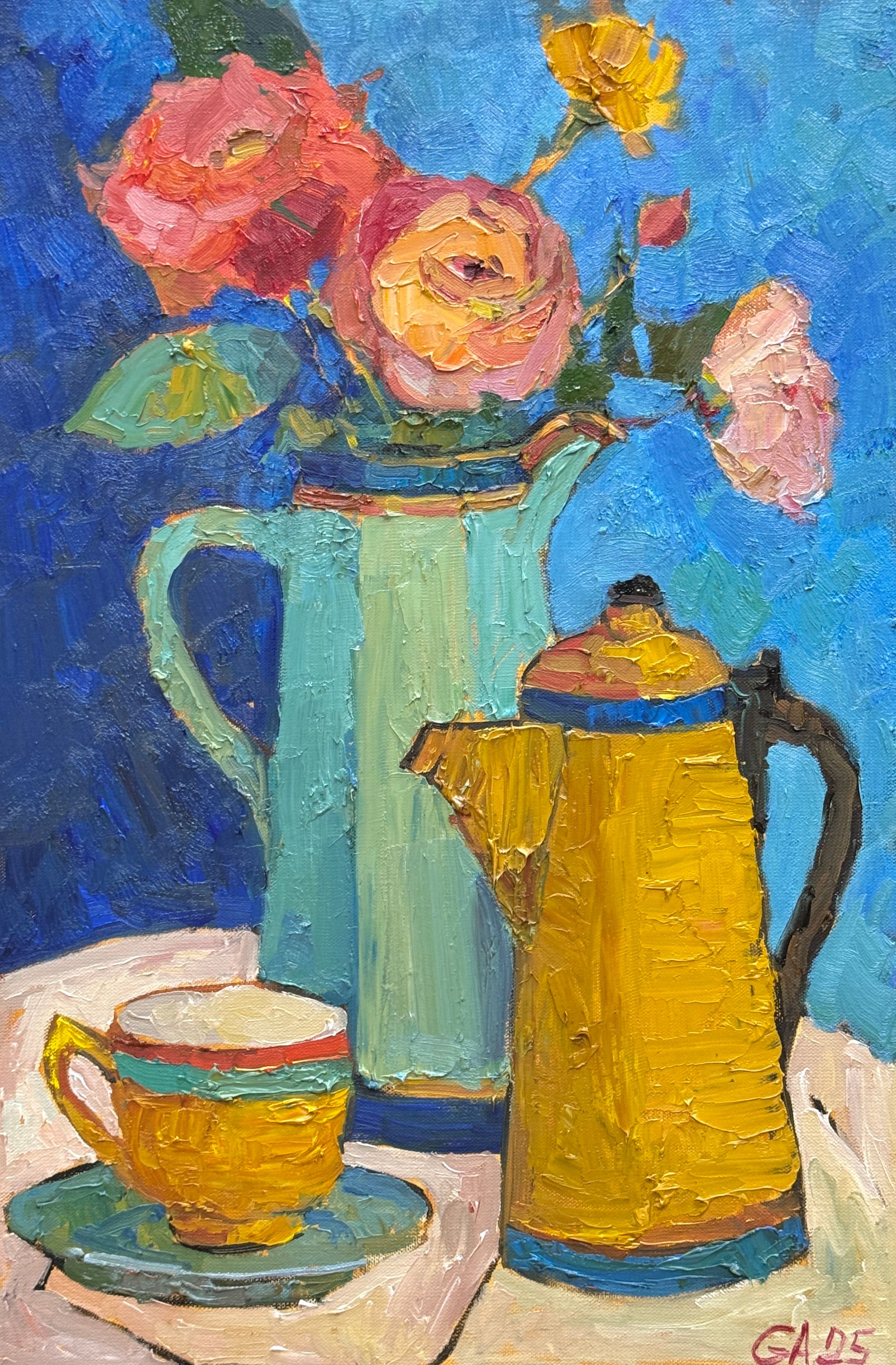 Анна Голубь (Картина, живопись - 
                  40 x 60 см) Чаепитие и розы