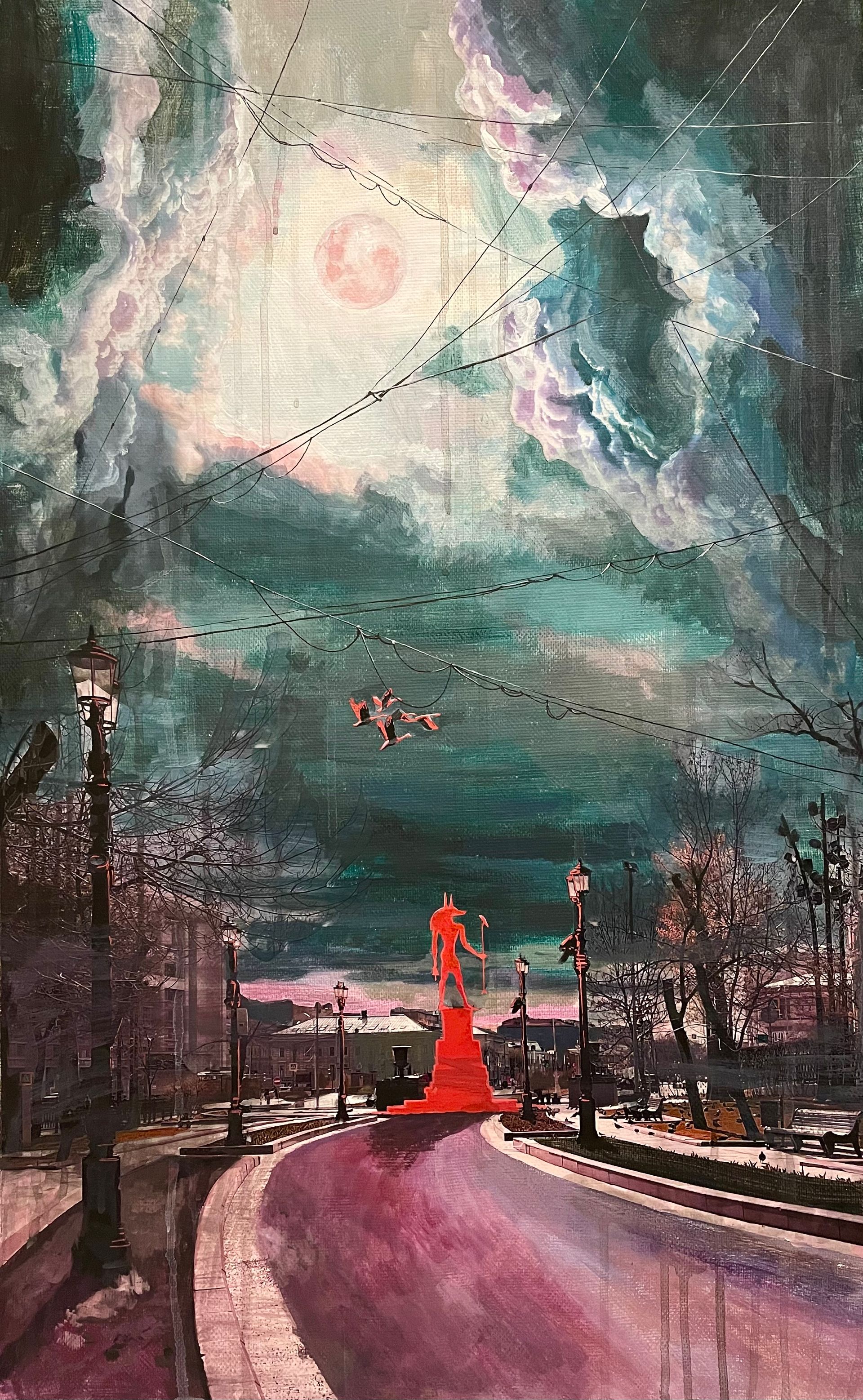 Ольга Забловская (Картина, живопись - 
                  50 x 80 см) Анубис на Сретенском или Москва загробный мир