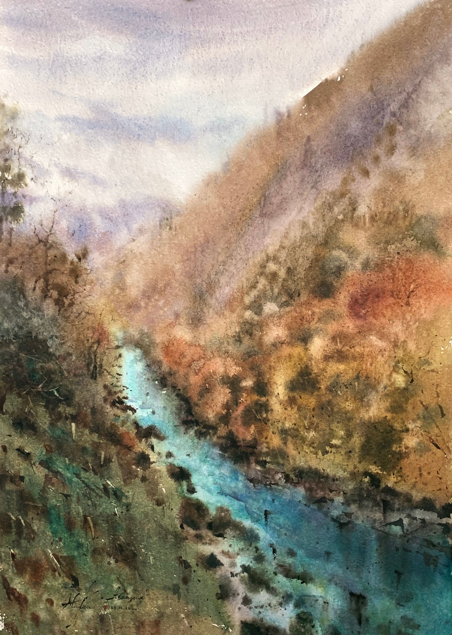 Жанна Губина (Авторская графика - 
                  38 x 55 см) Горная река. Абхазия