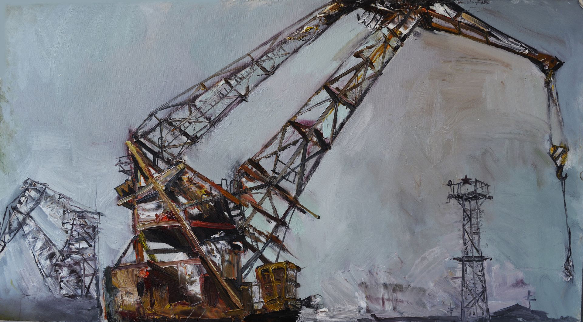 Екатерина Лутохина (Авторская графика - 
                  91.5 x 50.5 см) Из жизни подъемных кранов