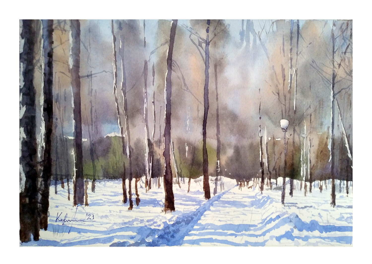 Александр Кормилицын (Авторская графика - 
                  39 x 27 см) Заснеженный парк
