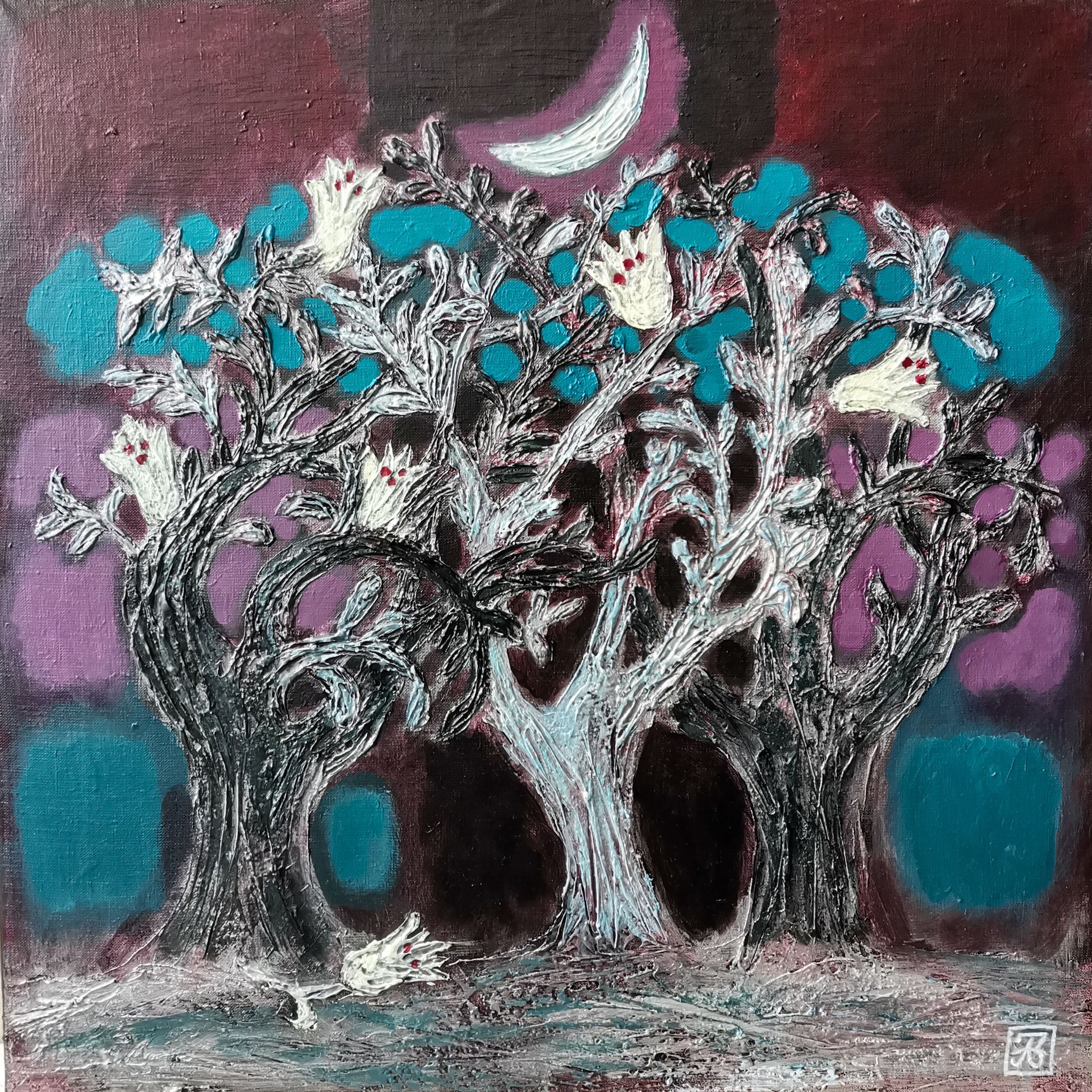 Зарина Абисалова (Картина, живопись - 
                  60 x 60 см) Цветущая ночь