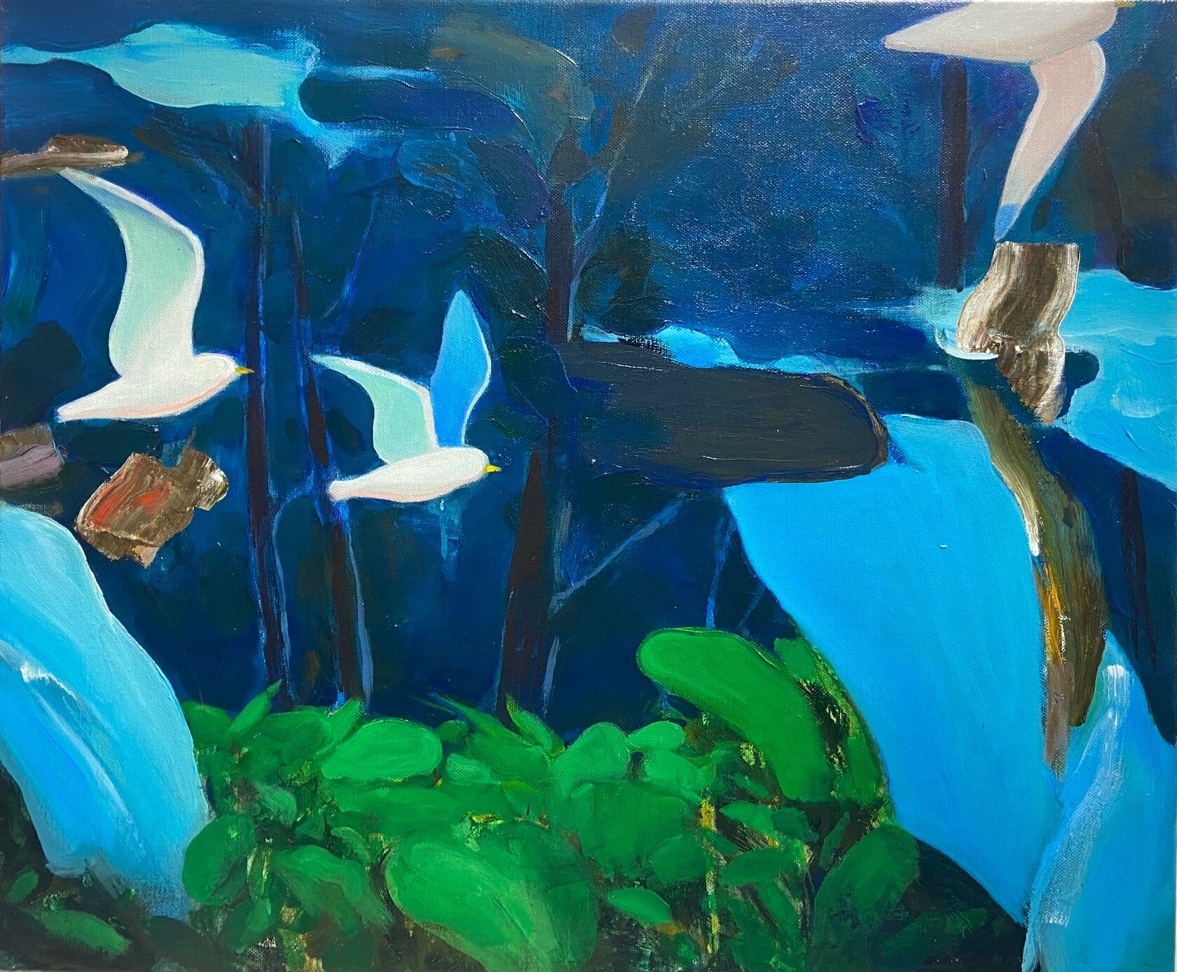 Вадим Леухин (Картина, живопись - 
                  60 x 50 см) Деревья и птицы