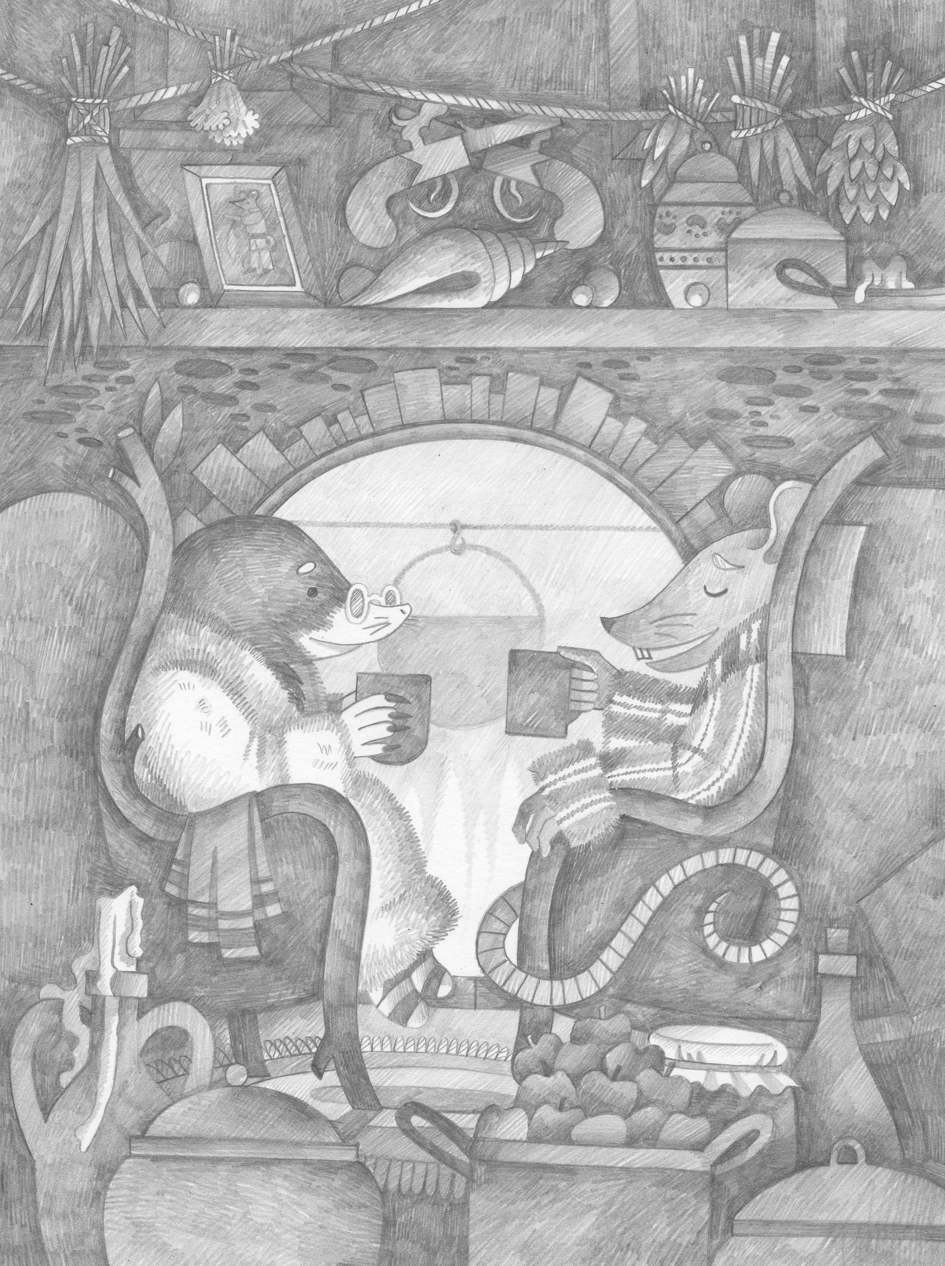 Витана Маковская (Авторская графика - 
                  21 x 29.7 см) Чай у камина