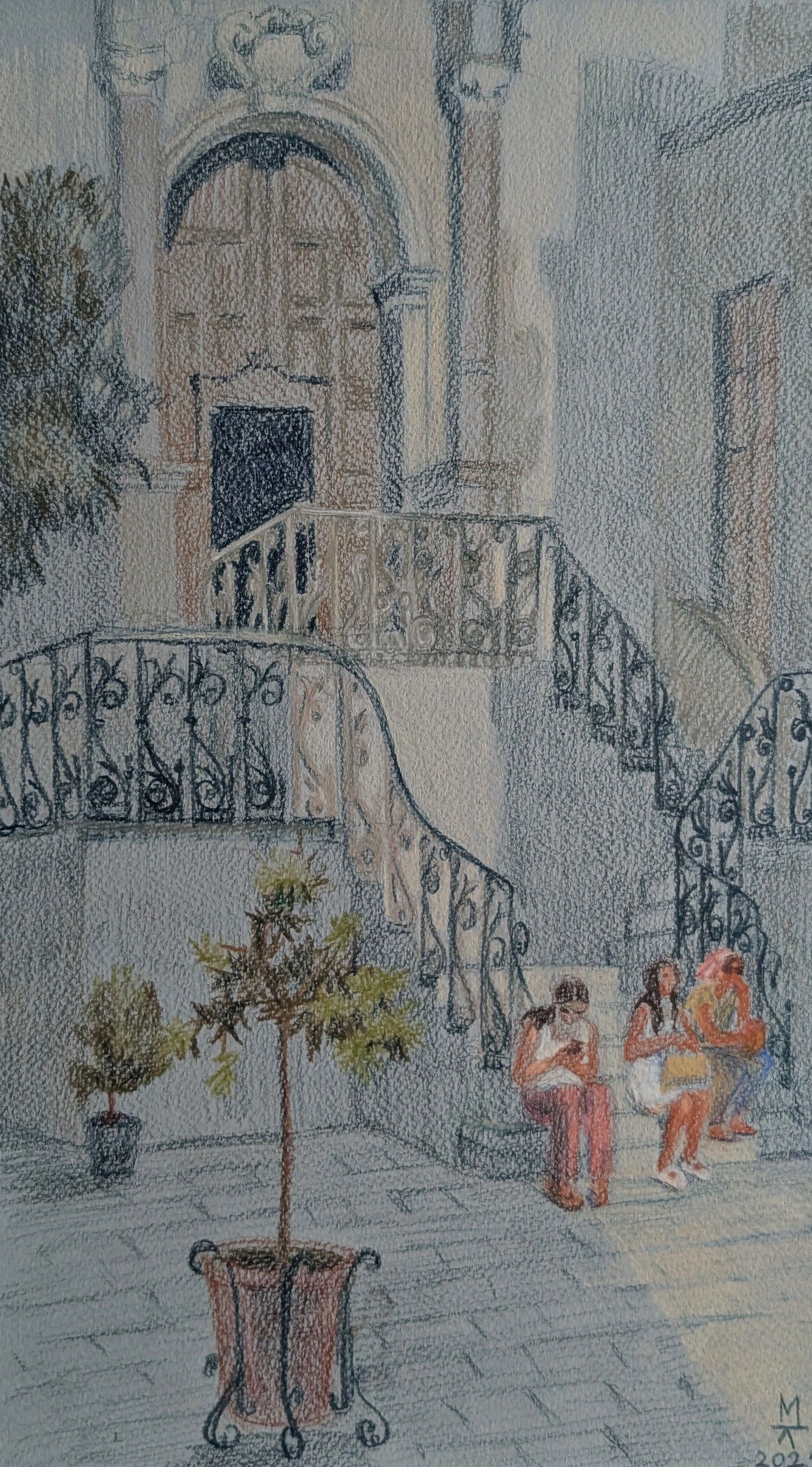 Екатерина Маланьина (Авторская графика - 
                  25.5 x 43.5 см) Вечер в Чефалу