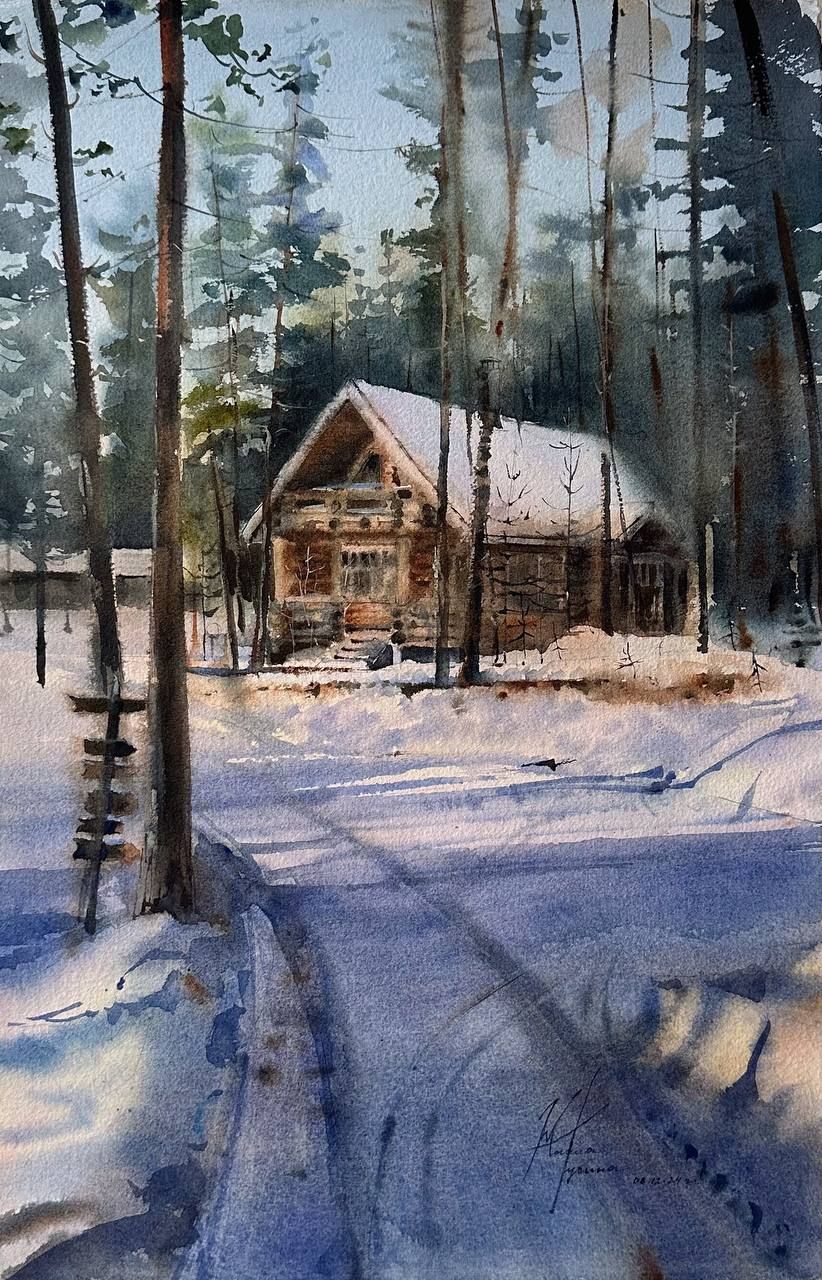 Жанна Губина (Авторская графика - 
                  36 x 56 см) Новый год в Карелии