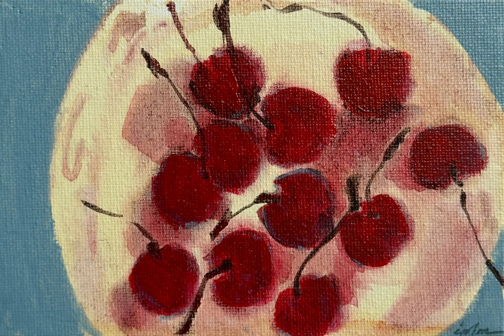 Виктория Зарецкая (embrassé par la muse) (Авторская графика - 
                  15 x 10 см) Вишня на блюдце