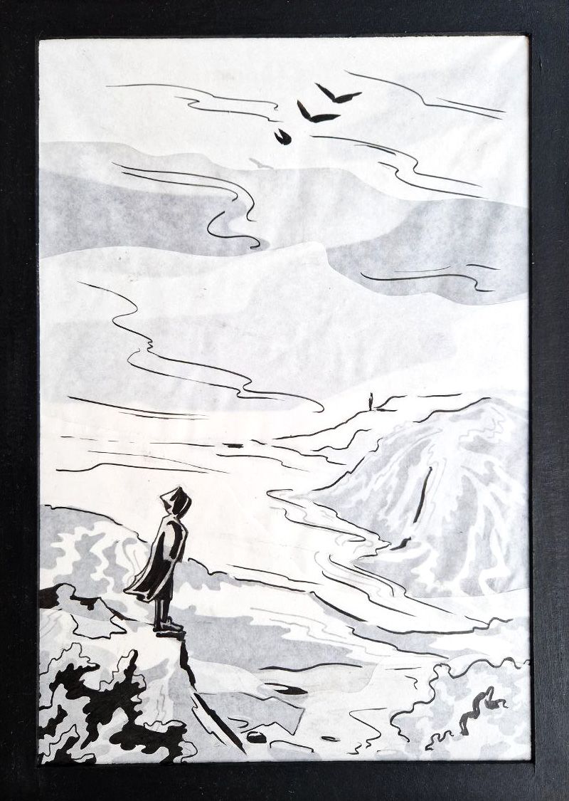 Валерия Финина (Коллаж / ассамбляж - 
                  21.2 x 29.8 см) Камни в тумане
