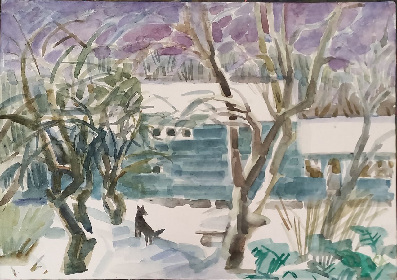 Светлана Атаханова (Авторская графика - 
                  30 x 42 см) Зима в Потапово