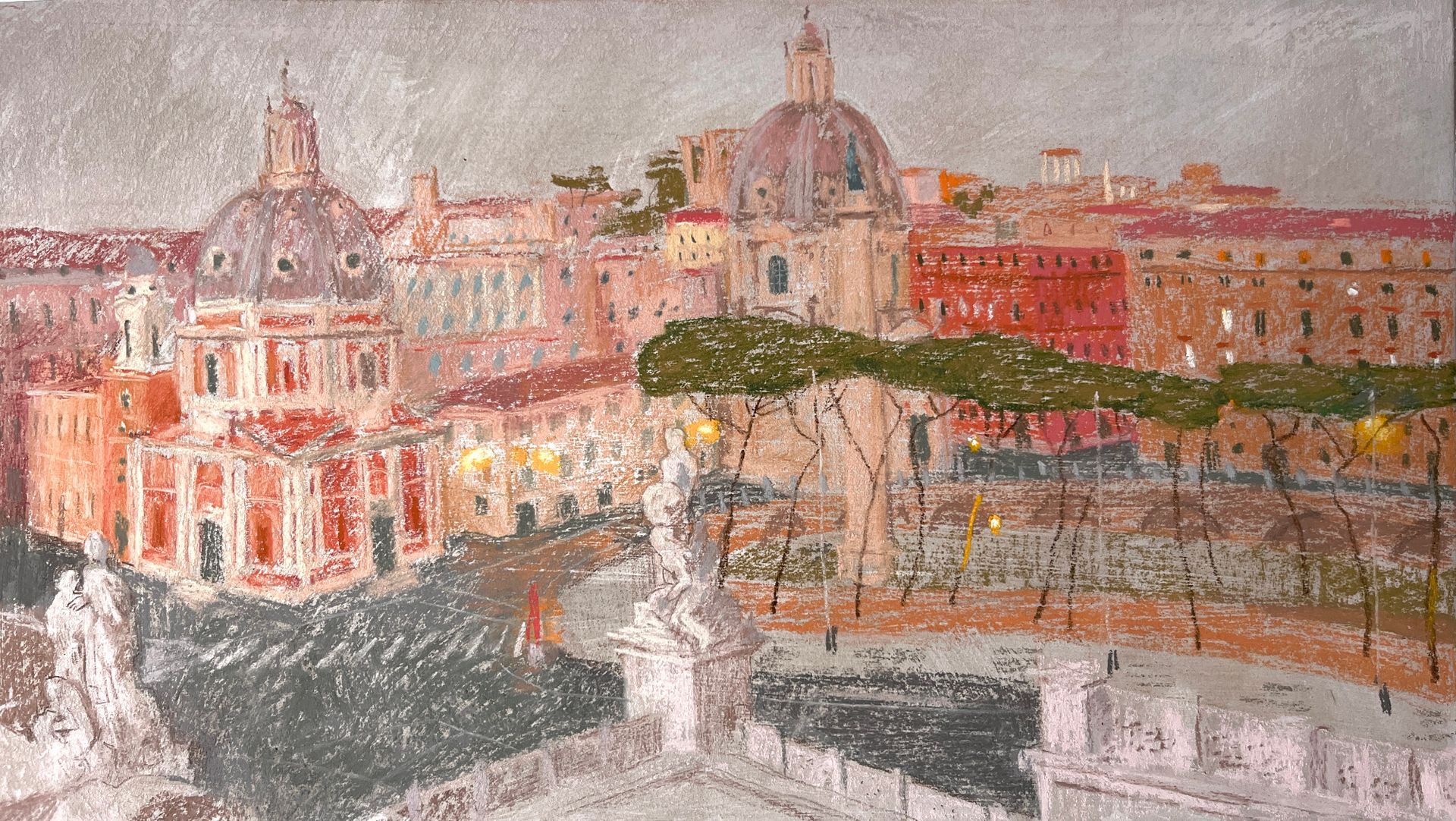 Люсинэ Туманян (Авторская графика - 
                  40 x 22 см) Площадь Венеции в Риме