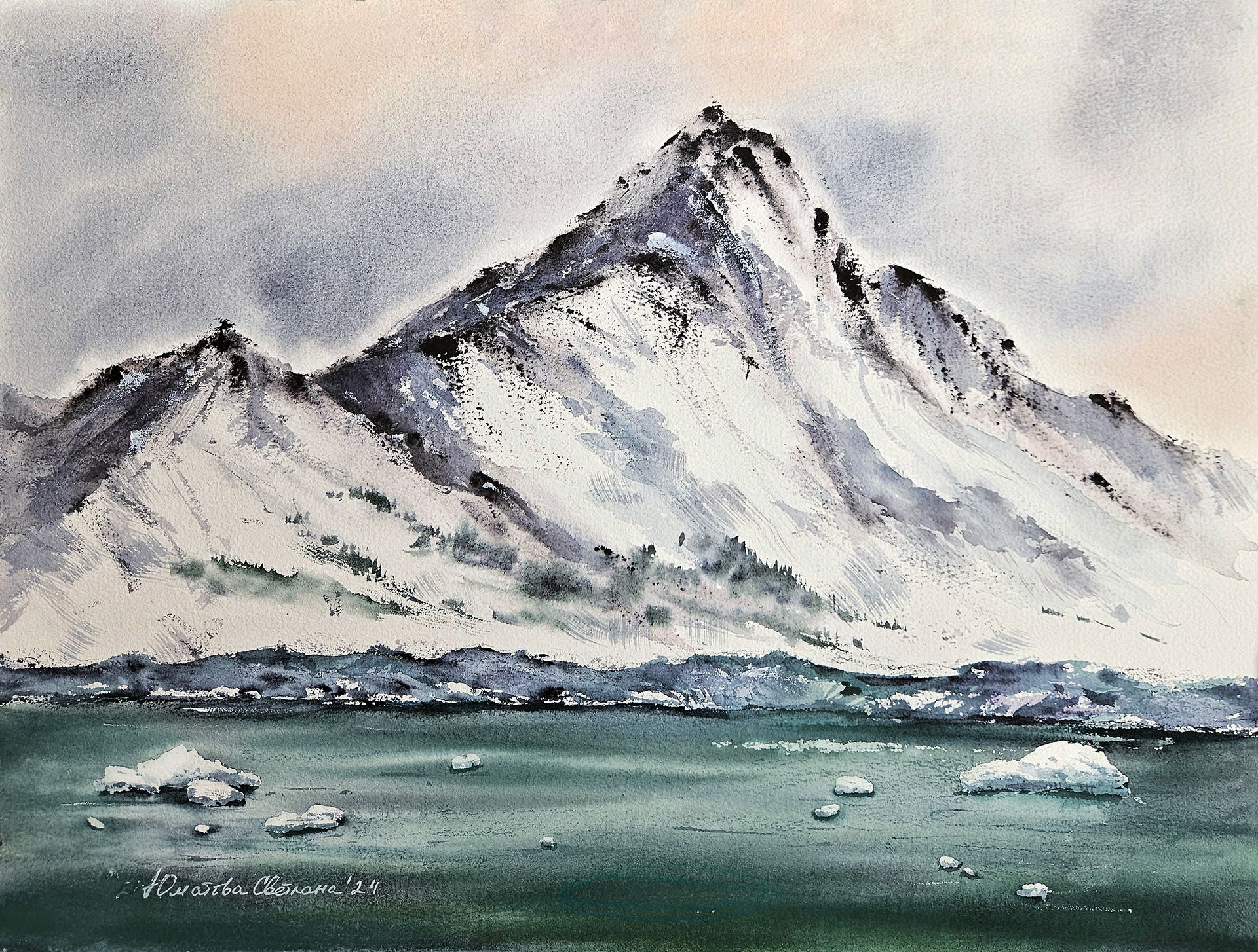 Светлана Юматова (Авторская графика - 
                  41 x 31 см) Горы севера