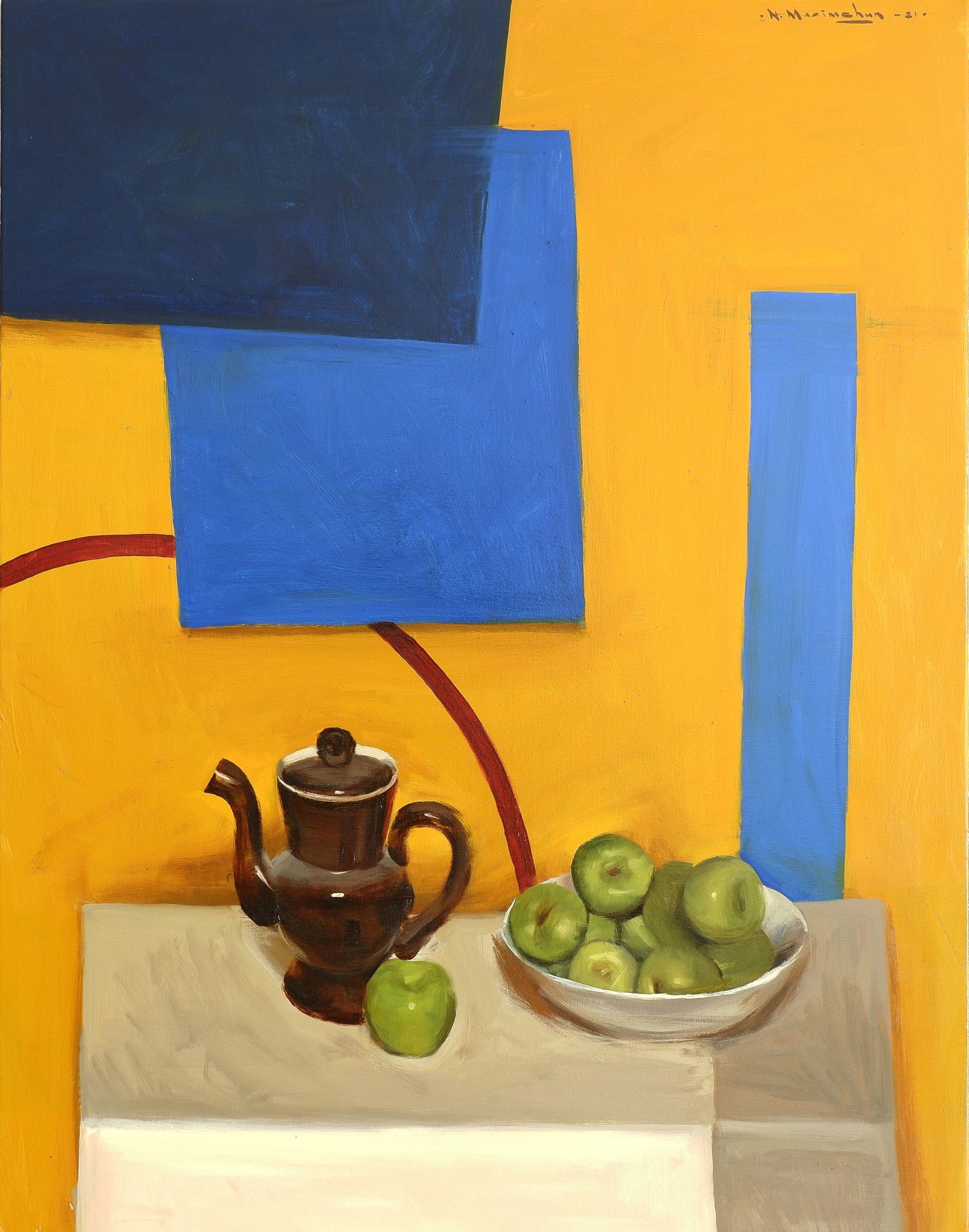 Никита Максимчук (Картина, живопись - 
                  70 x 90 см) Кофейник и яблоки