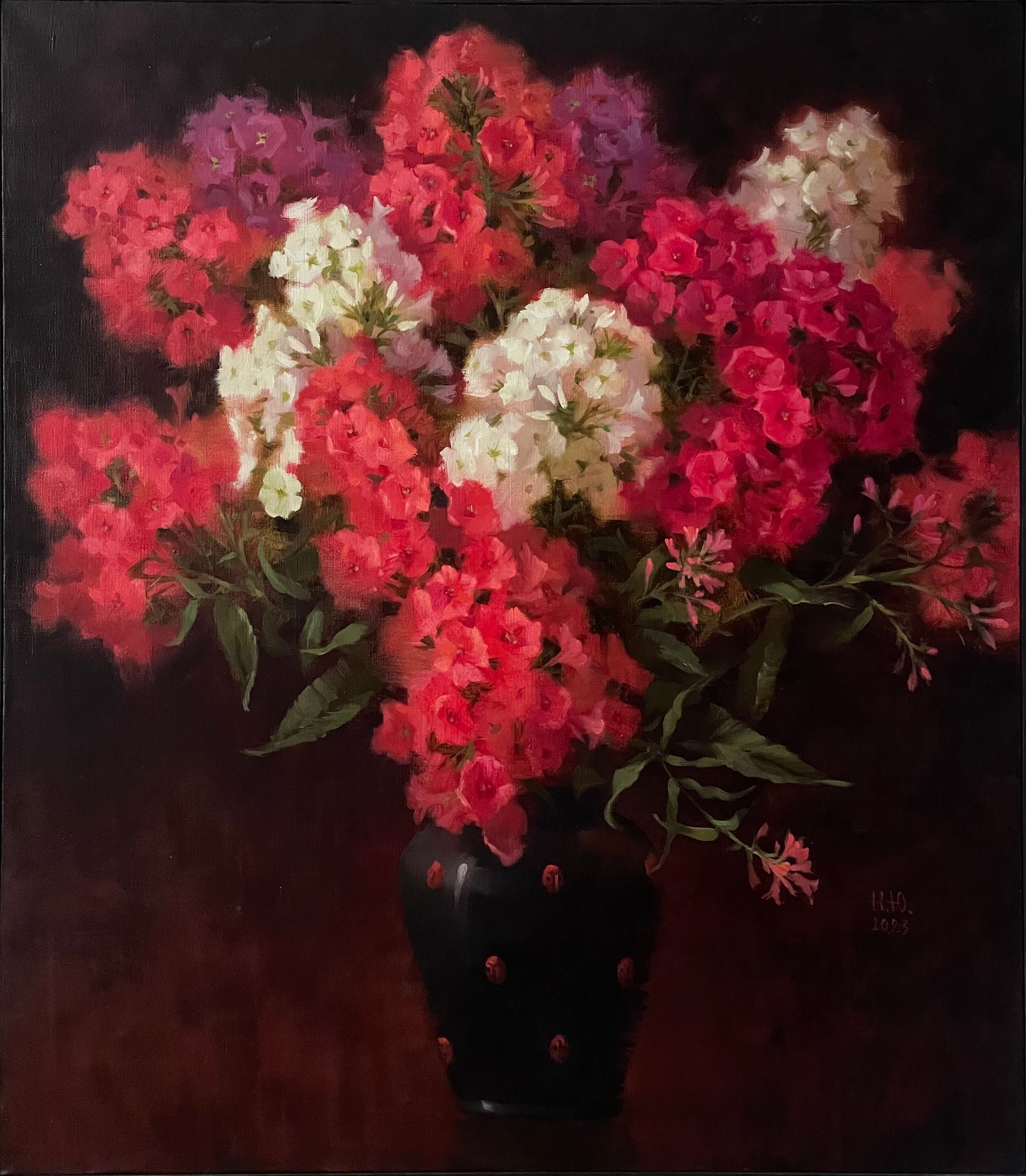 Юлия Непокрытая (Картина, живопись - 
                  70 x 80 см) Красные флоксы