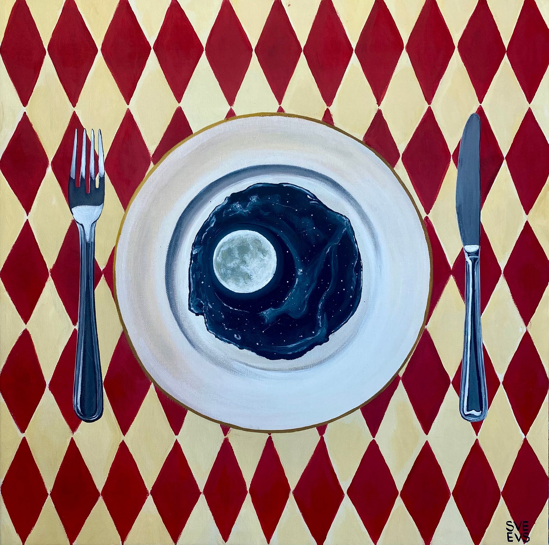 Светлана Евсеева (Картина, живопись - 
                  40 x 40 см) Moon Side Up Egg