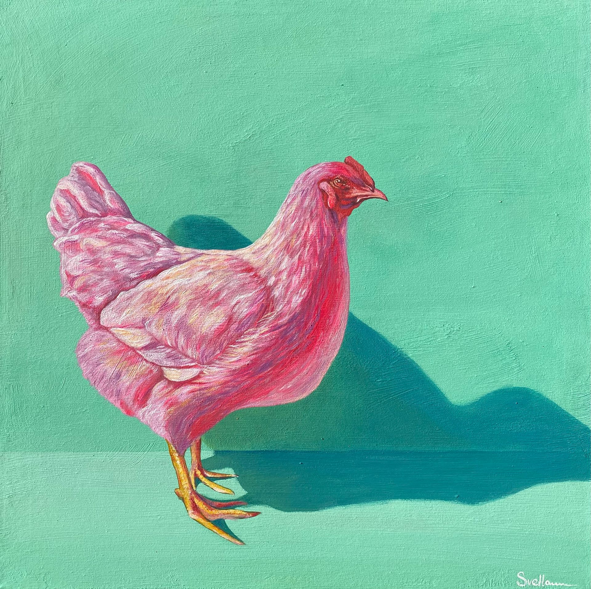 Светлана Евсеева (Картина, живопись - 
                  50 x 50 см) Розовый на зеленом