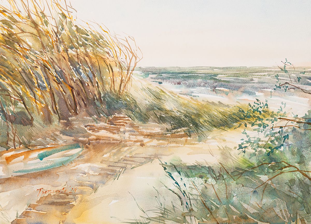 Юлия Третьякова (Авторская графика - 
                  54 x 38.9 см) Рассвет на Куршской косе
