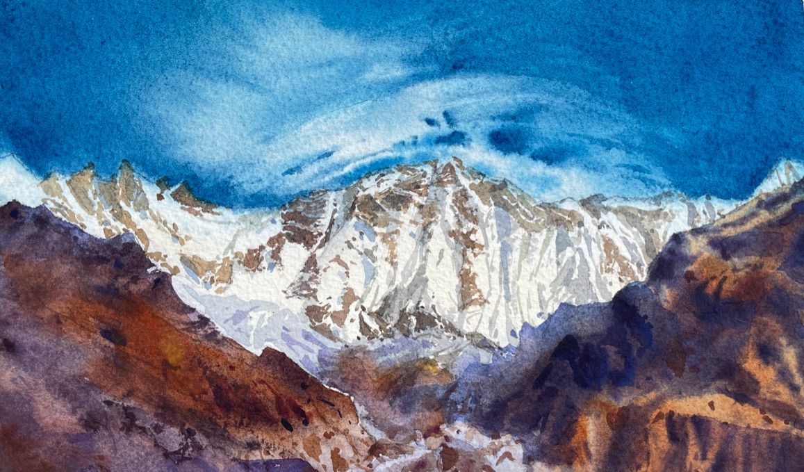 Юлия Дёмина (Авторская графика - 
                  23 x 14 см) Горы. Аннапурна. "Гора, которая не зовет"
