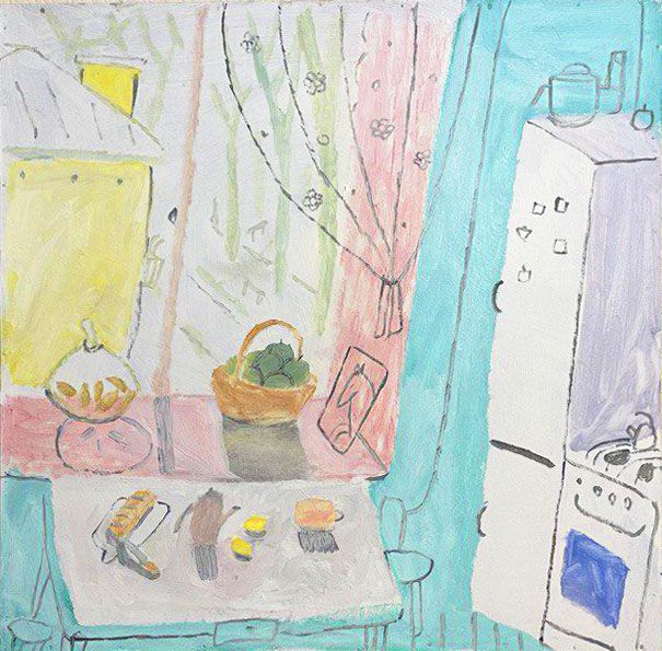 Любовь Лисицына (Картина, живопись - 
                  64 x 64 см) У мамы на кухне