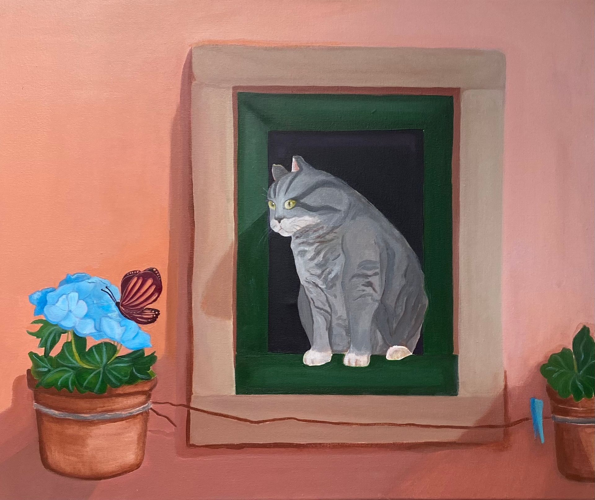 Елена Королева (Картина, живопись - 
                  60 x 50 см) Кот и бабочка