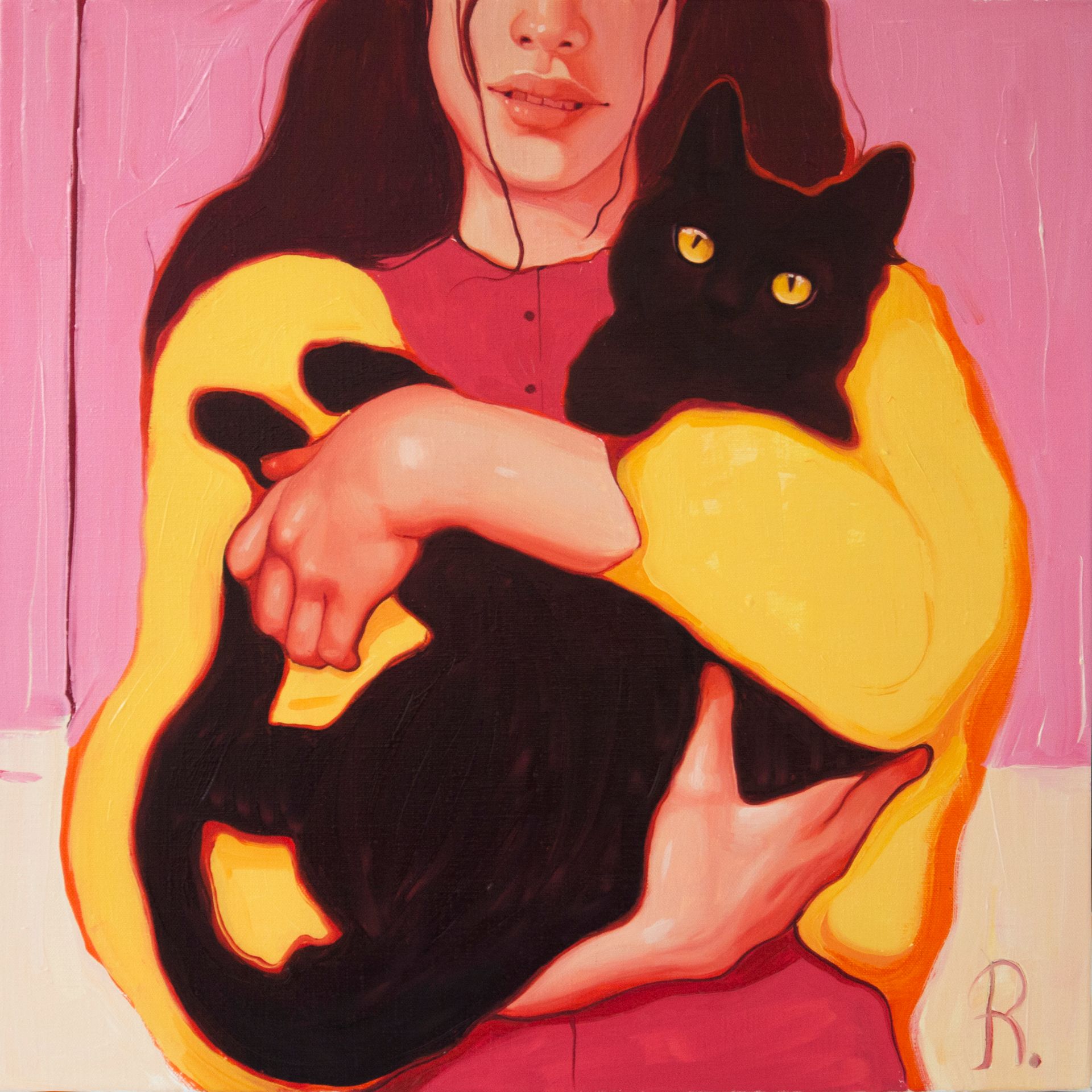 Полина Раскольникова (Картина, живопись - 
                  50 x 50 см) Девушка  и черная кошка (The girl with black cat)