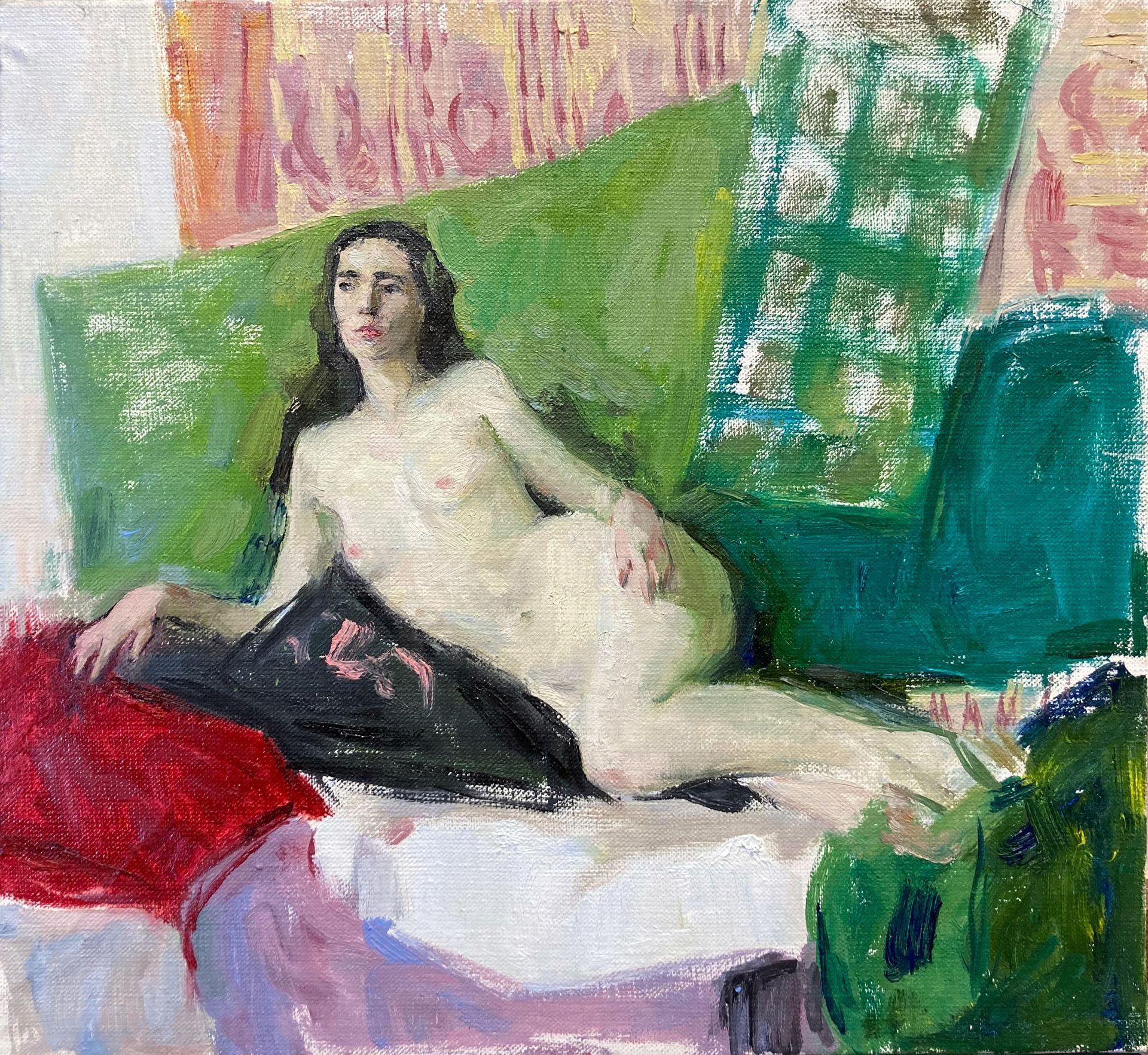Люсинэ Туманян (Картина, живопись - 
                  38 x 35 см) Обнаженная на зеленом