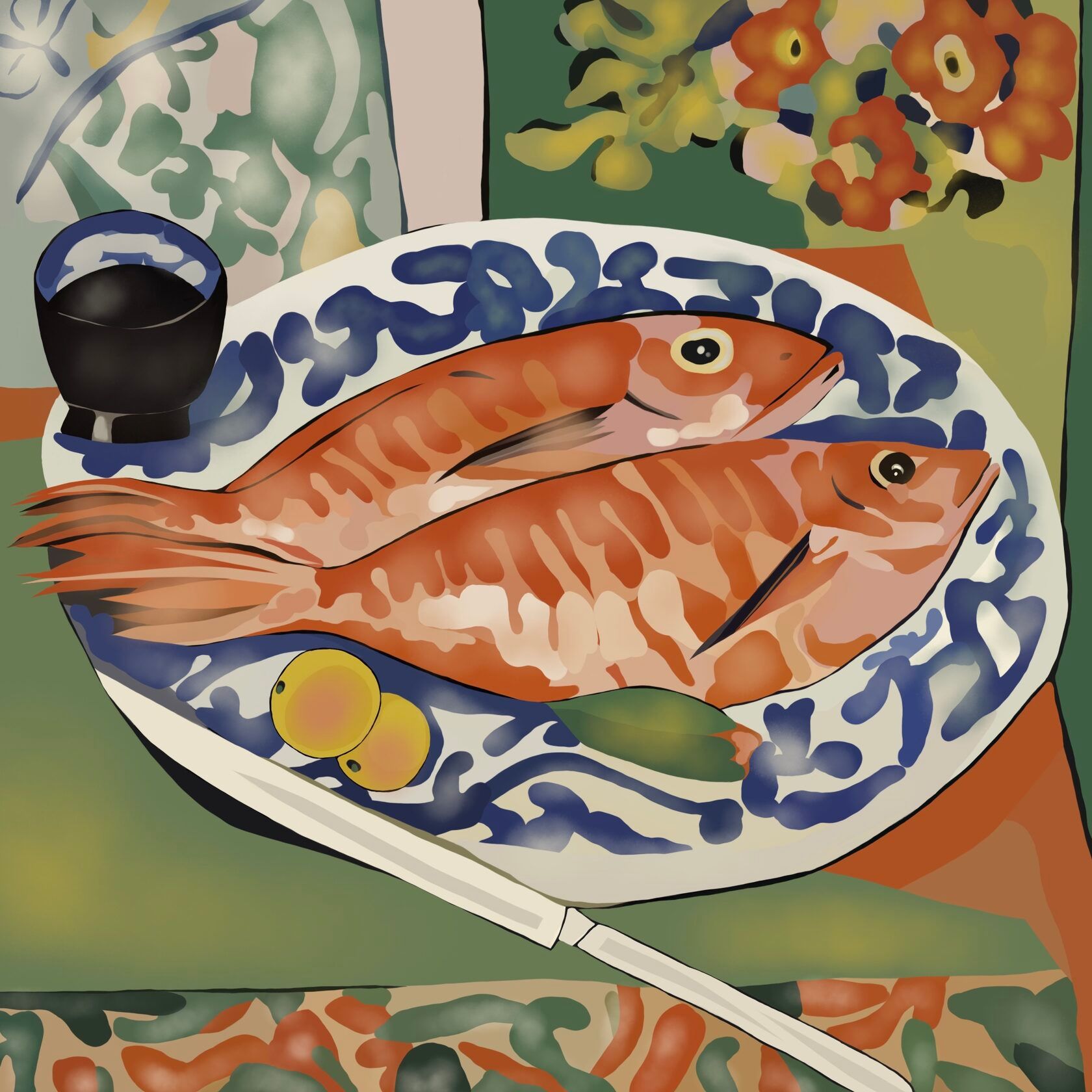 Нина Цориева (Картина, живопись - 
                  70 x 70 см) Натюрморт с рыбой