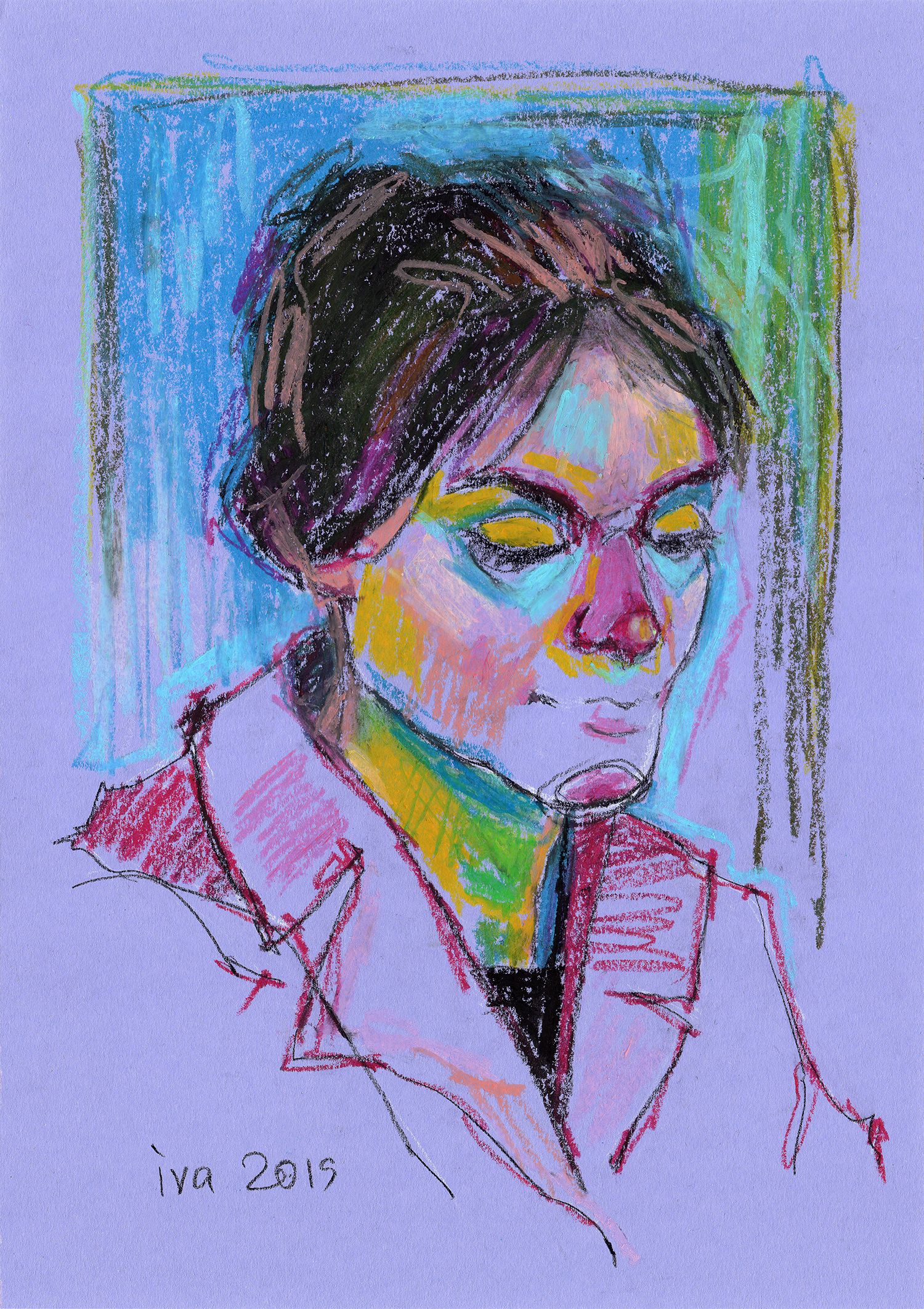 Татьяна Ивченкова (Авторская графика - 
                  24 x 34 см) Молодая женщина на сиреневом