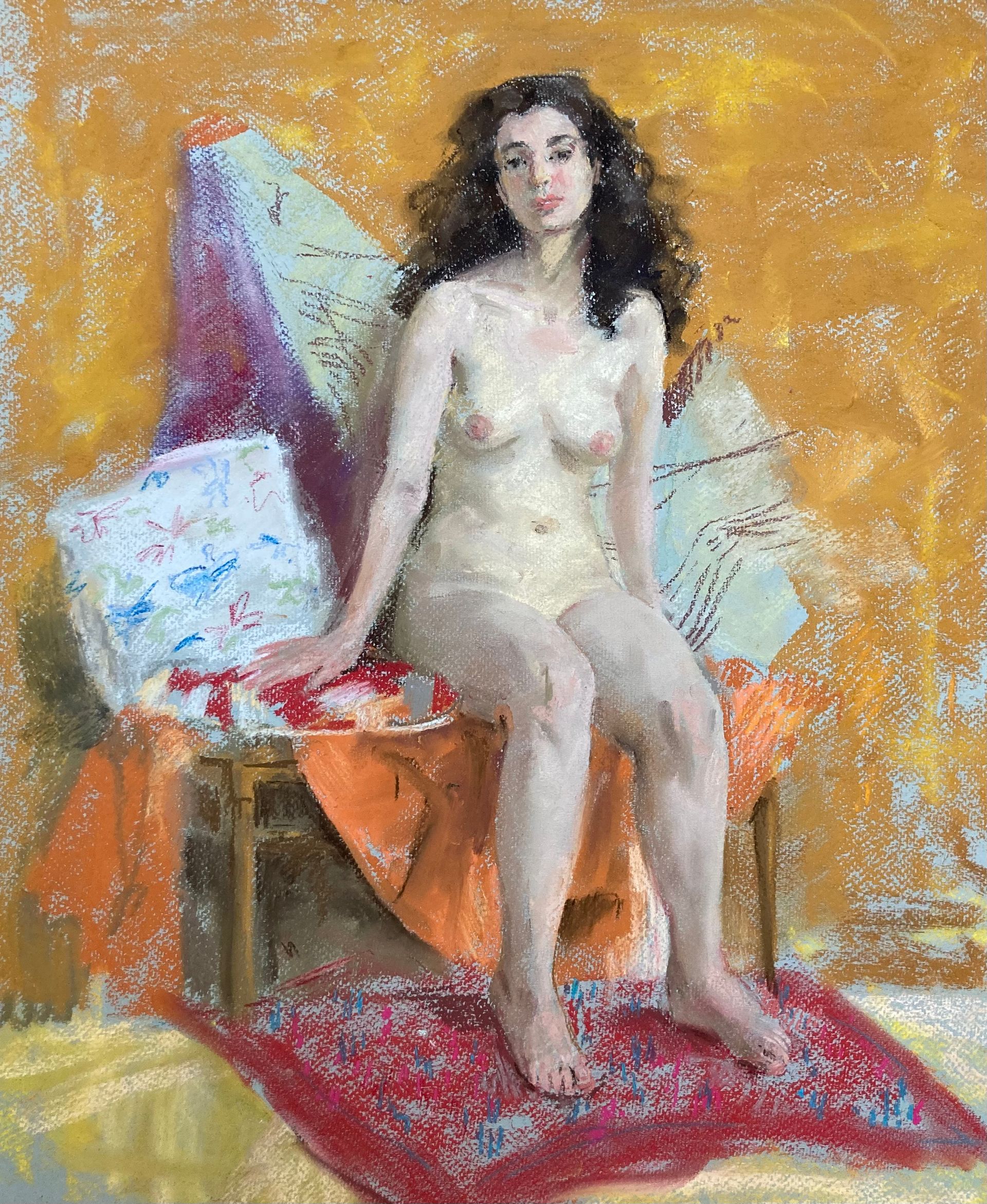 Люсинэ Туманян (Авторская графика - 
                  43 x 50 см) Обнаженная на желтом