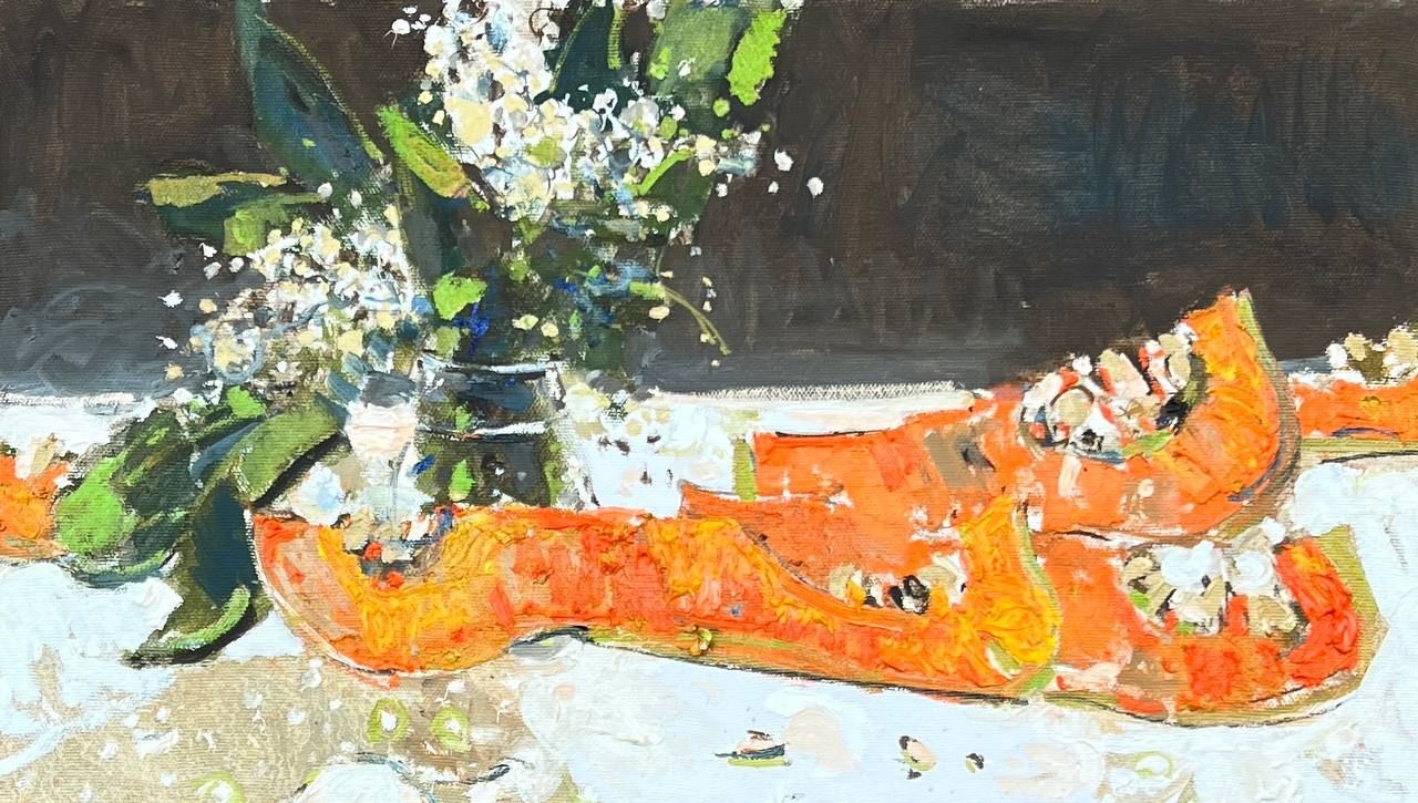 Юлия Небосова (Картина, живопись - 
                  70 x 40 см) Натюрморт с тыквой и ландышами
