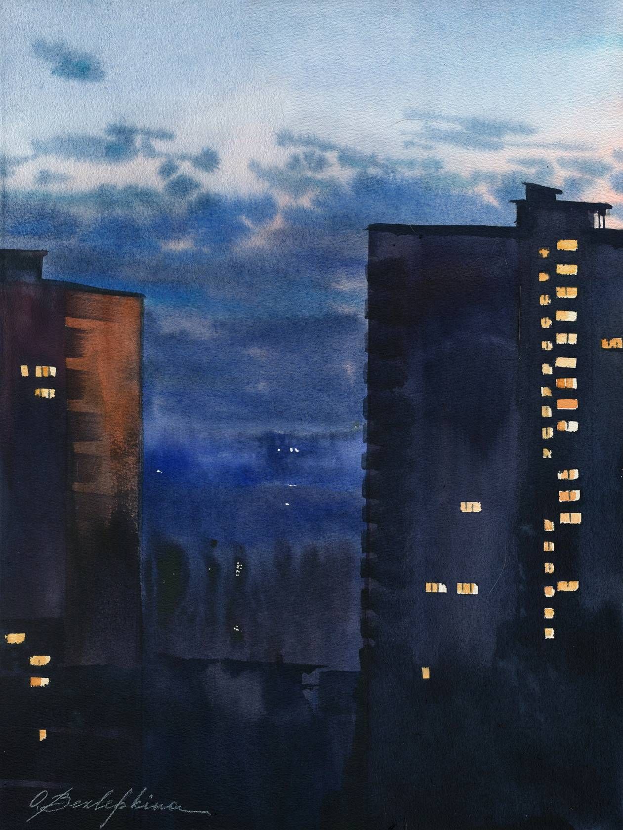 Ольга Безлепкина (Авторская графика - 
                  40 x 50 см) 7 утра