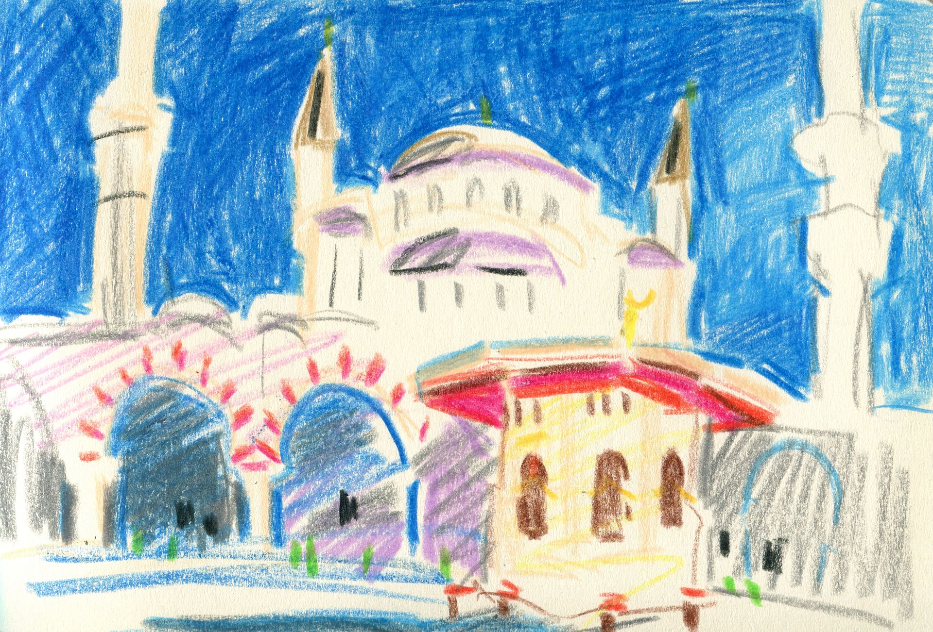 Олеся Лишаева (Авторская графика - 
                  20 x 14 см) Скетч из альбома. Стамбул. Внутренний двор мечети