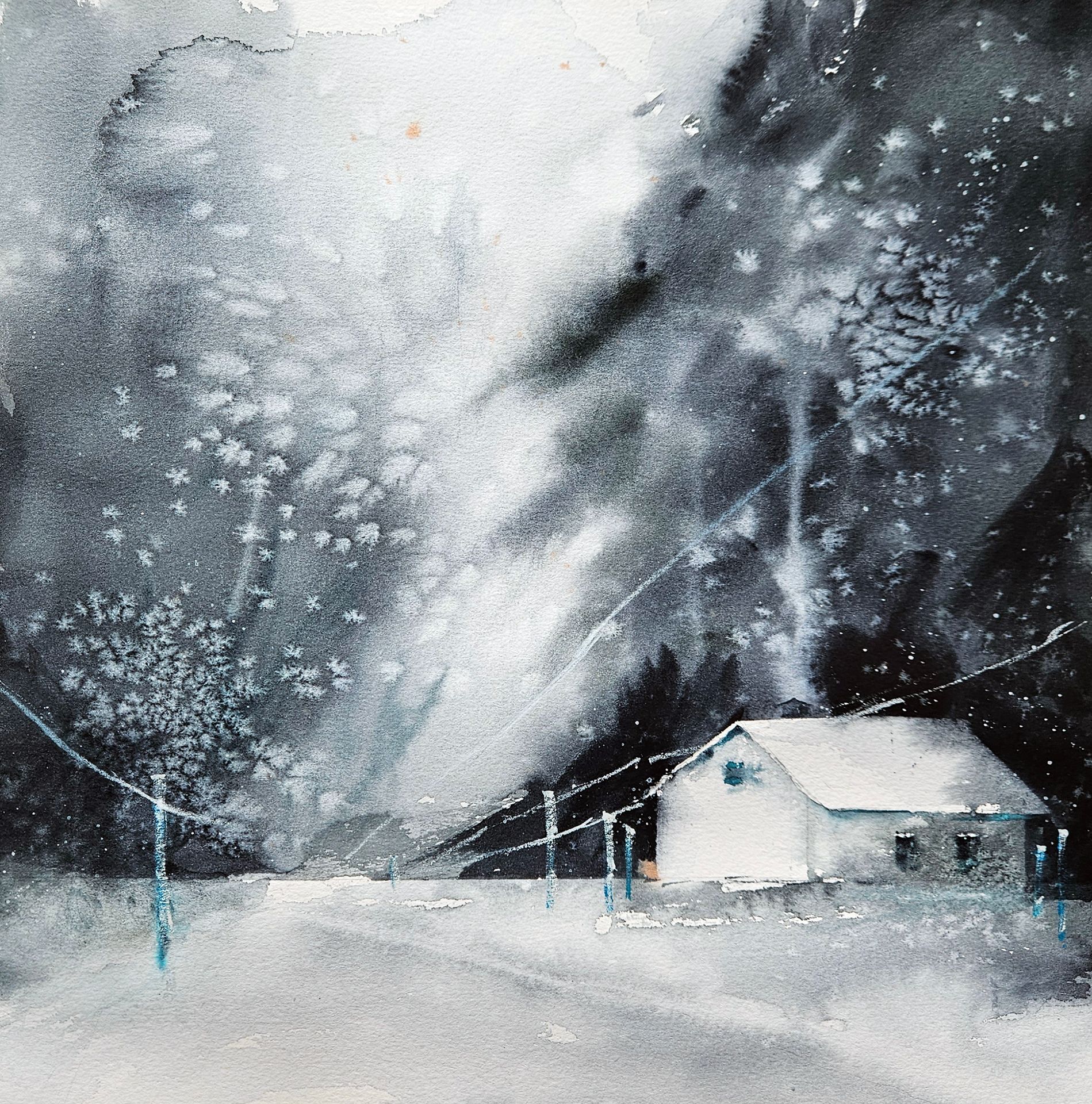 Светлана Юматова (Авторская графика - 
                  27 x 27 см) А снег идет..