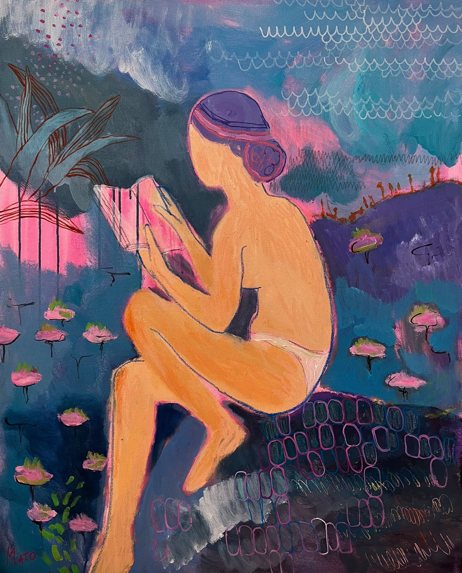 Александра Мато (Картина, живопись - 
                  80 x 100 см) Девушка в лотосах