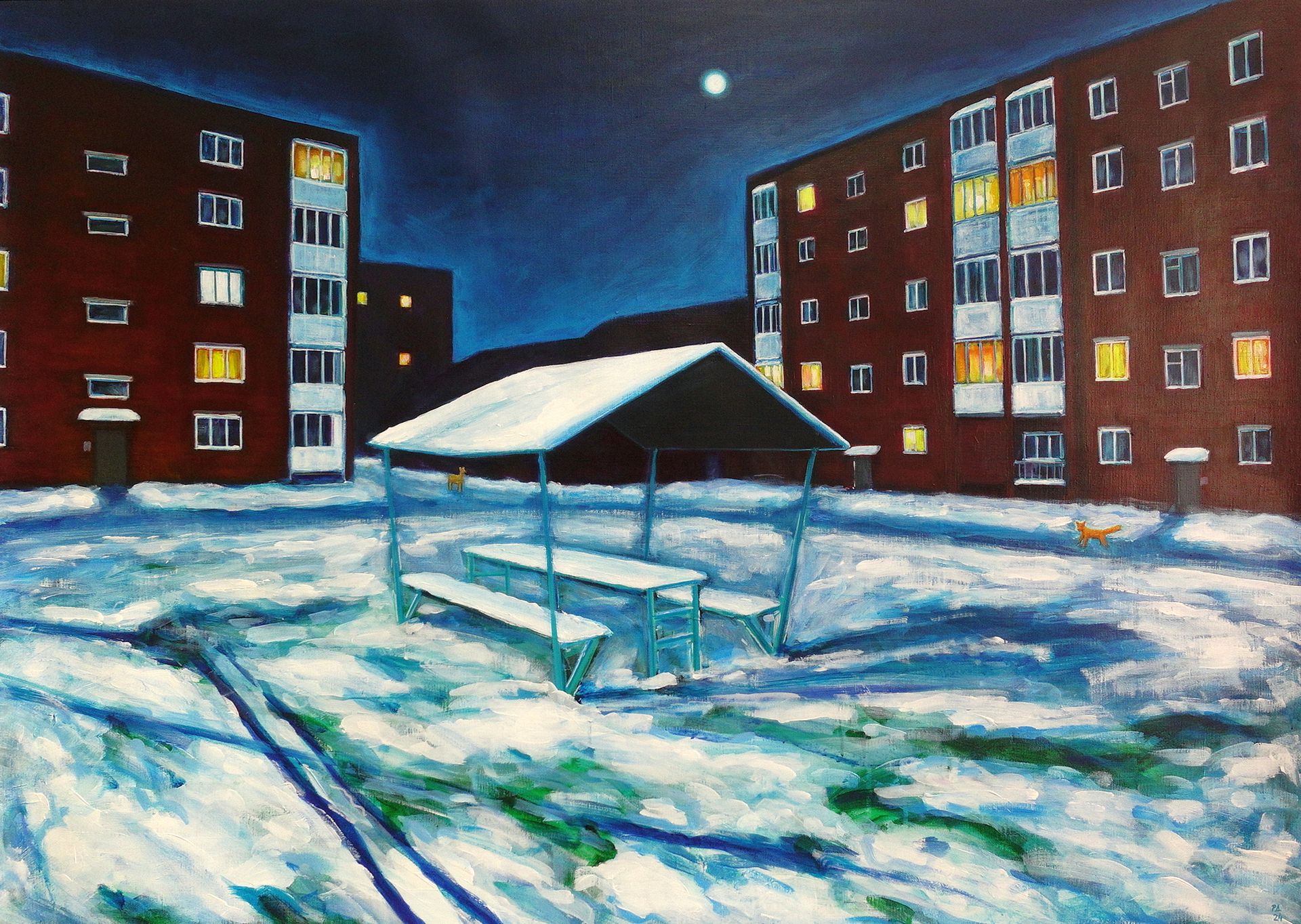 Денис Русаков (Картина, живопись - 
                  140 x 100 см) Полночь во дворе