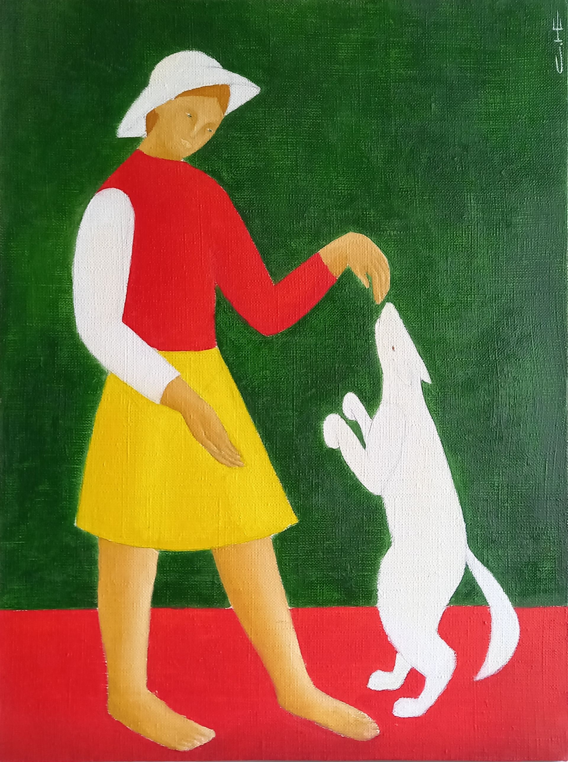 Саша Катинаускиене (Картина, живопись - 
                  30 x 40 см) С белой собакой