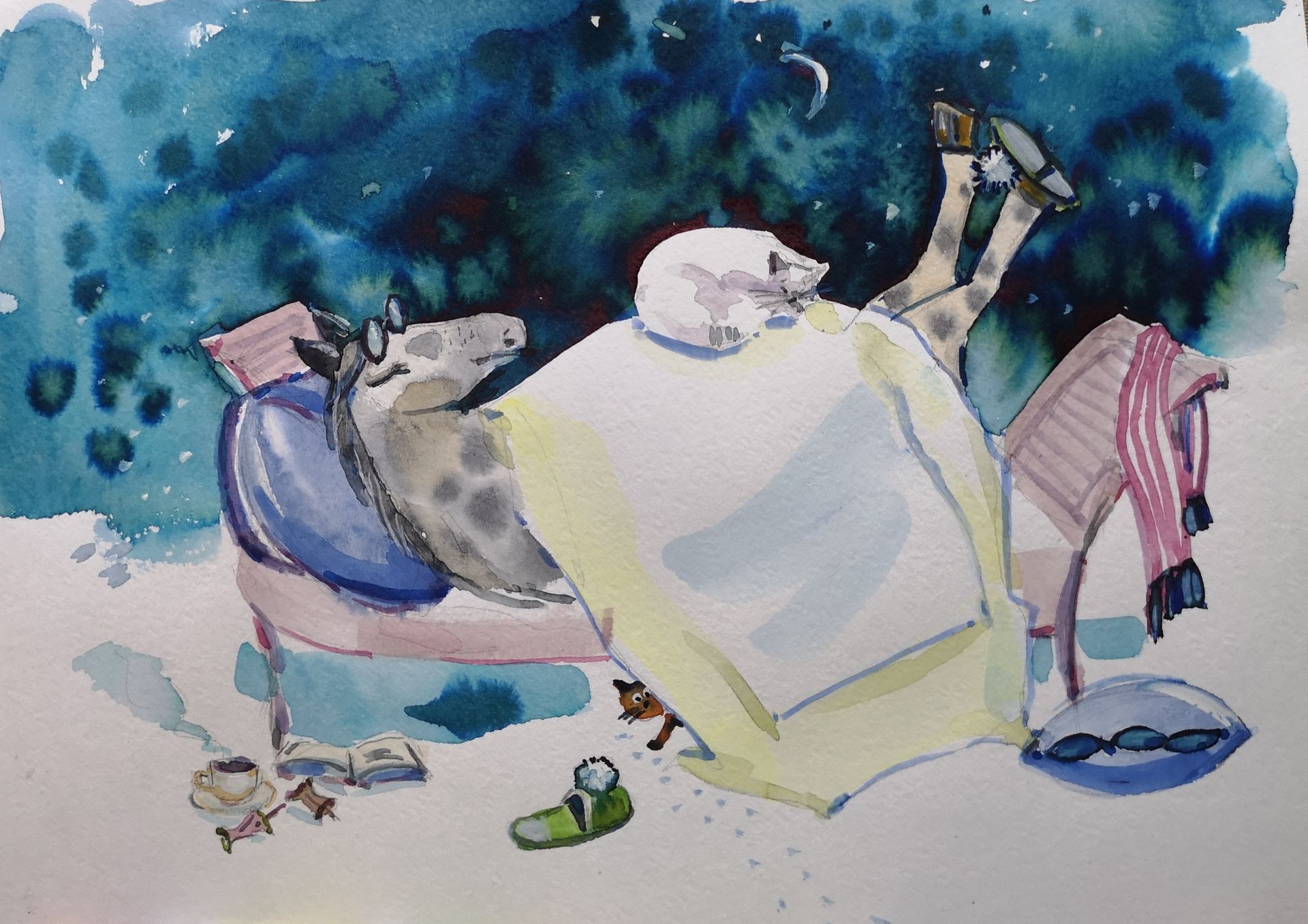 Елена Санина (Авторская графика - 
                  30 x 21 см) Конь не валялся!