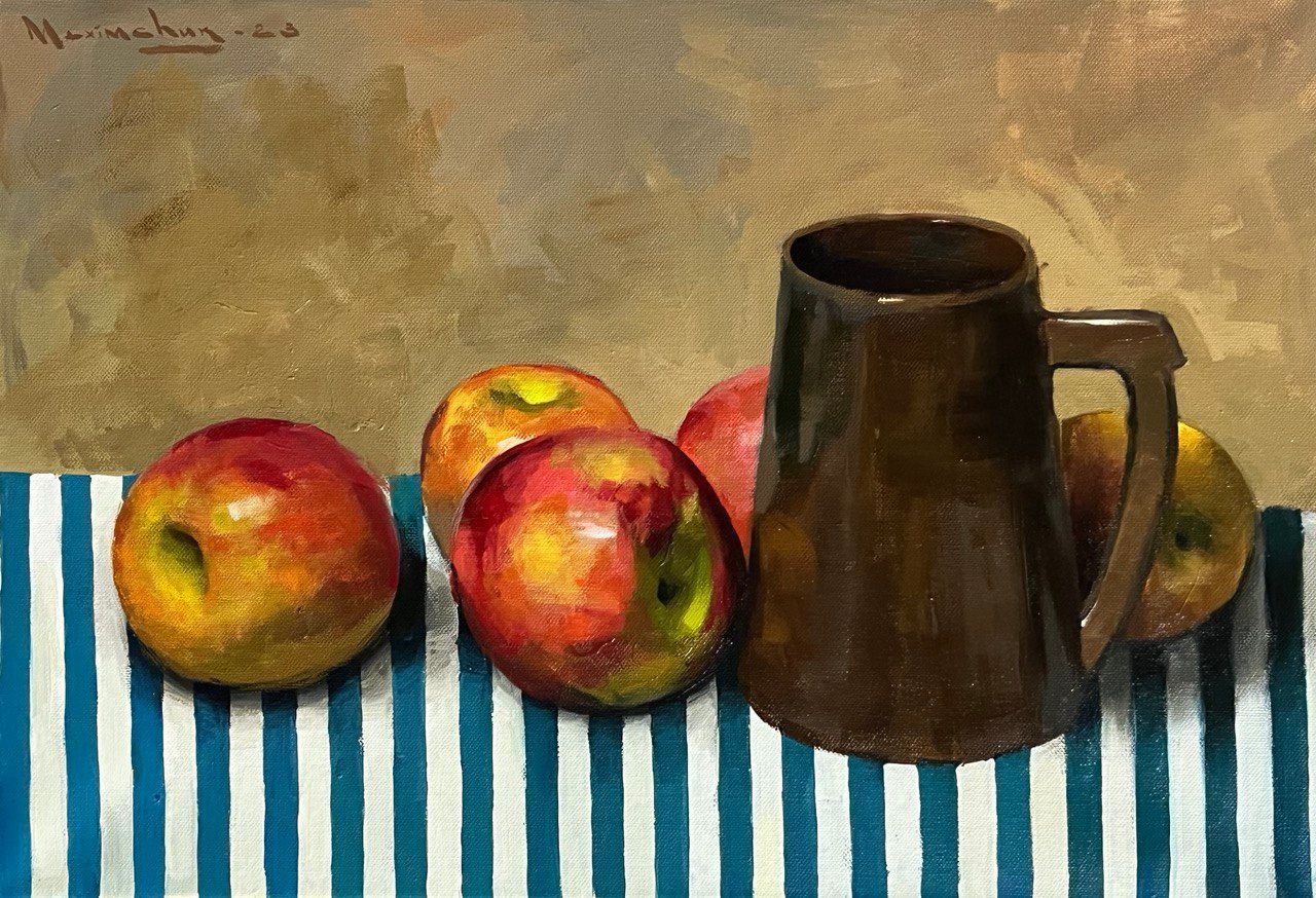 Никита Максимчук (Картина, живопись - 
                  55.5 x 38 см) Натюрморт с яблоками
