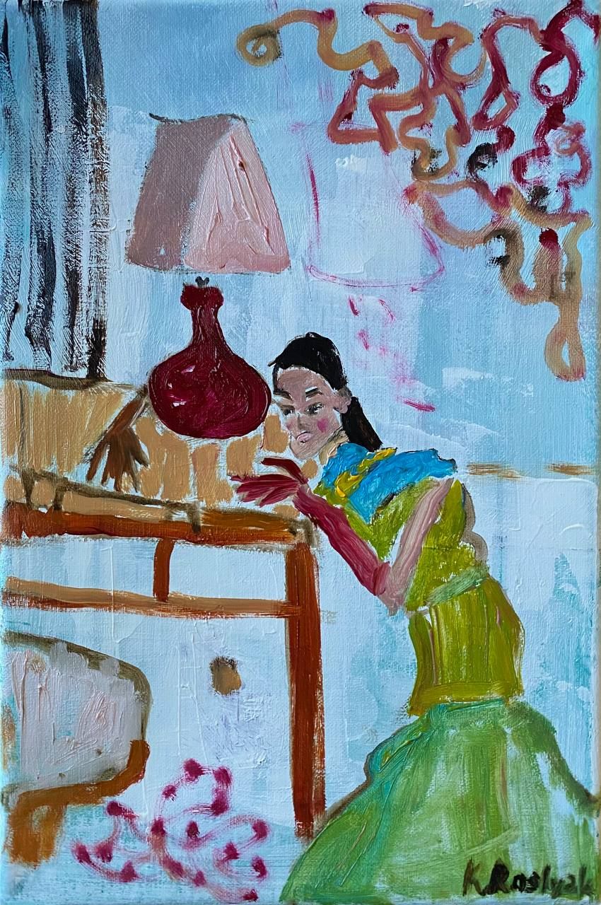 Каролина Росляк (Картина, живопись - 
                  20 x 30 см) Девочка с торшером